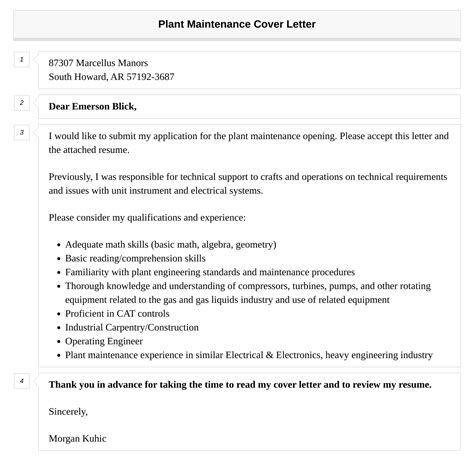 Plant Maintenance Cover Letter Velvet Jobs