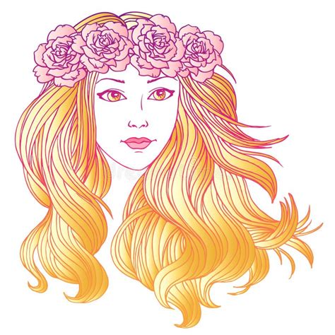 Girl With Long Wavy Hair Hand Drawn Vector Illustration Stock Vector Illustration Of