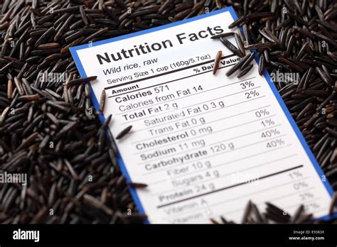 Nutrition Facts Of Raw Wild Rice With Wild Rice Background Stock Photo