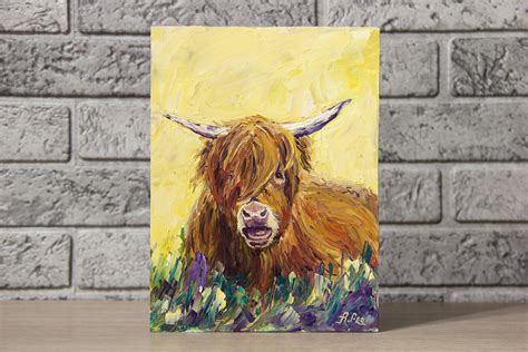 Highland Cow Painting Original Art Animal Oil Small Painting 6 Etsy