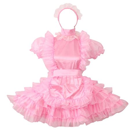 buy women lockable french maid pink satin organza dress uniform crossdress online at