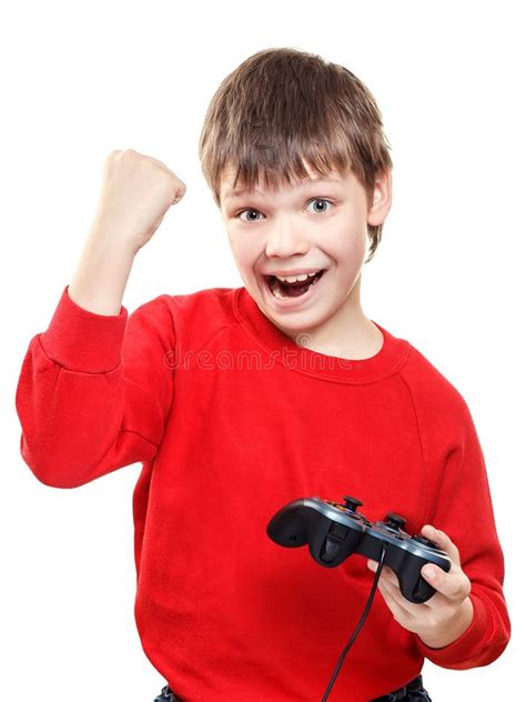 Happy Boy With Gamepad In Hands Stock Image Image Of Jacket