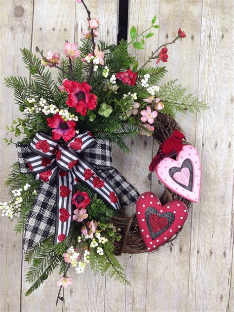 Valentines Wreath Wreath For Front Door Red Heart Wreath Etsy