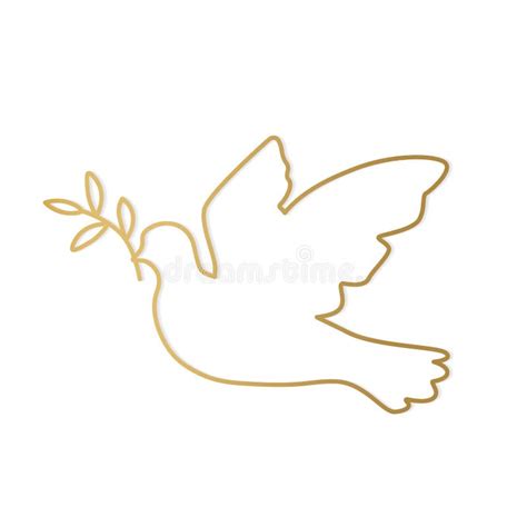 Golden Dove With Olive Branch Holy Spirit Peace Concept Stock Vector
