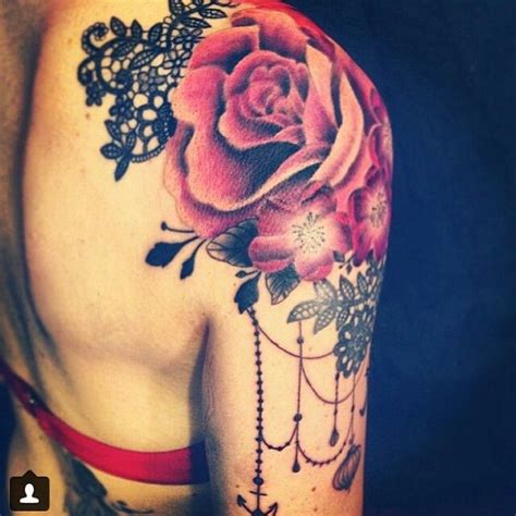 Black Lace And Red Rose Shoulder Tattoo Tattoomagz › Tattoo Designs Ink Works Body Arts