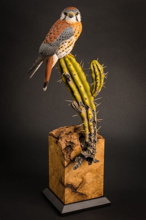 Kestrel Josh Guge Wood Carving Art Bird Carving Wood Sculpture