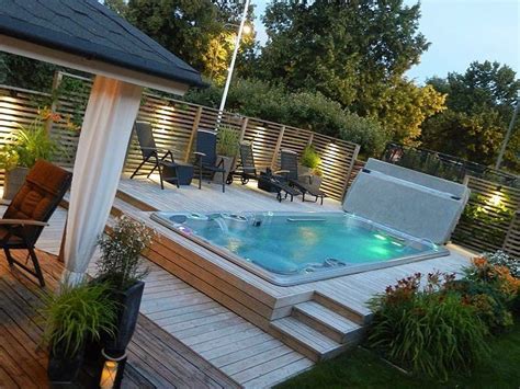 Hydropool 19fx Swim Spa In Multi Tiered Decking Hot Tub Landscaping Outdoor Spa Hot Tub