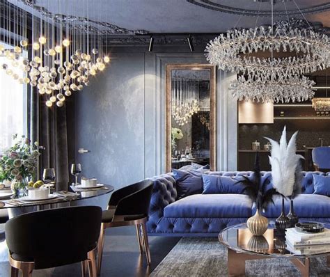 Stunning Luxury Living Room Decor With Blue Tufted Sofa Luxury Living