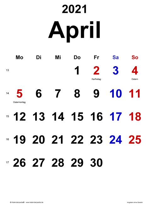 Wenn sie auf der suche nach einem passenden kalender für ihr zuhause oder büro sind, finden sie ihren druckbaren kalender vom april 2021 hier nur. Kalender April 2021 als PDF-Vorlagen