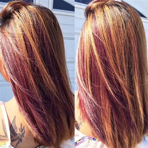 Hight Lights With Purple Peek A Boo Strands Hair Color Underneath