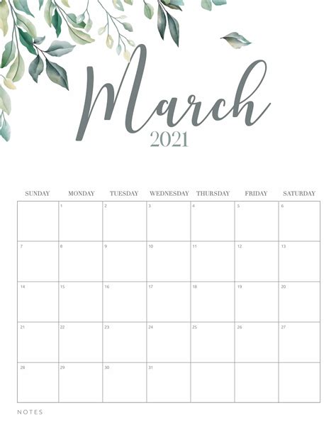March 2021 Editable Printable Calendar