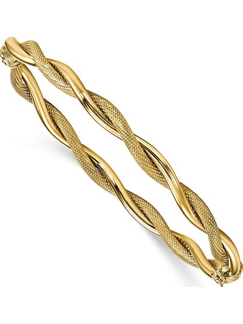 Leslies 14k Yellow Gold Polished And Textured Twist Bangle Bracelet