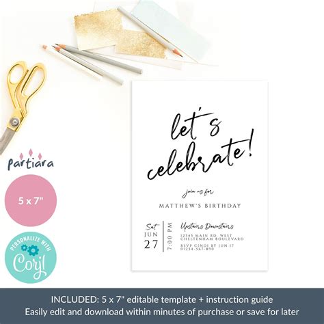 Lets Celebrate Party Invitation Online Editable Template Etsy