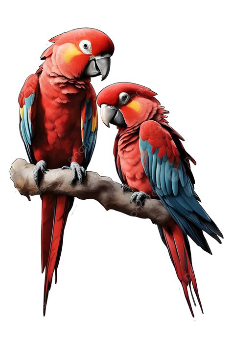 Pasangan Stiker Burung Beo Merah Dengan Latar Belakang Putih Polos