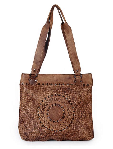 Buy Brown Handcrafted Washed Genuine Leather Tote Bag Online At