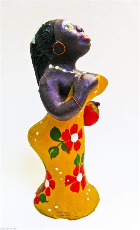 Vintage Terracotta Clay Hand Made Folk Art Exotic Woman Cuba Souvenir