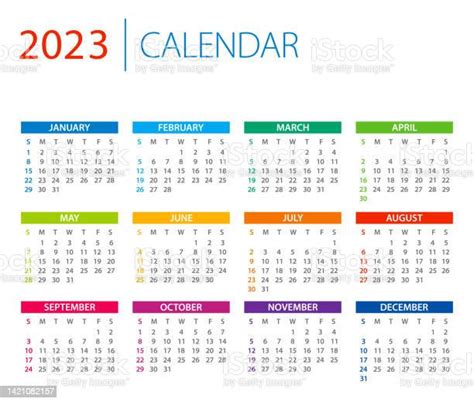 Calendar 2023 Color Vector Illustration Week Starts On Sunday向量圖形及更多一月