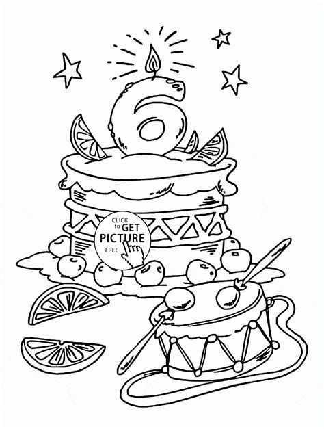 You can select the image and save it to your smart device and desktop to print and color. Happy 6th Birthday coloring page for kids, holiday ...
