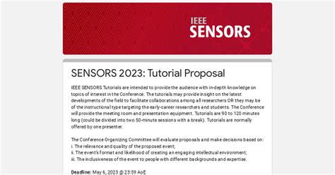 Sensors 2023 Tutorial Proposal