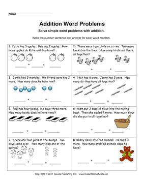 Our grade 1 word problem worksheets relate first grade math concepts to the real world. Addition Word Problems 1
