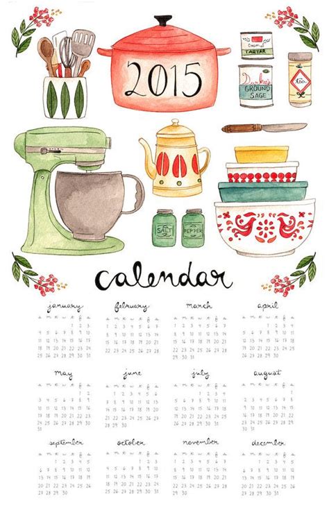 Kitchen Calendar 2015 By Thelittlecanoe On Etsy Calendar 2015