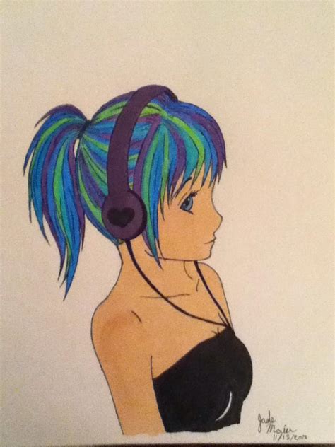 Anime Girl With Headphones Final Copy By Jade13kiki On Deviantart