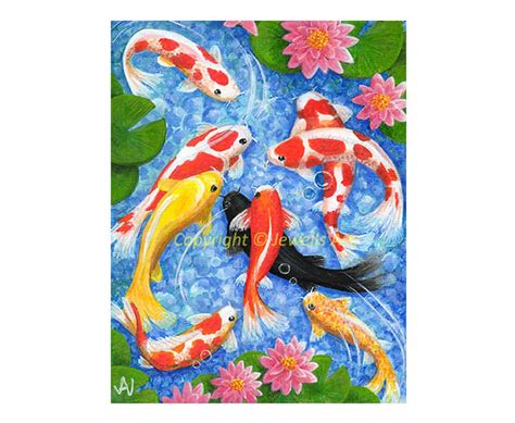 Feng Shui Art Wealth And Blessings 9 Koi Fish Giclee Etsy