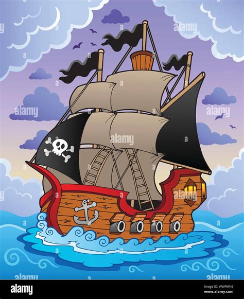 Pirate Ship In Stormy Sea Stock Vector Image And Art Alamy