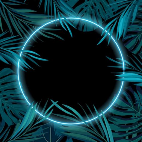 Premium Vector Tropical Glowing Neon Frame Dark Night Jungle Palm