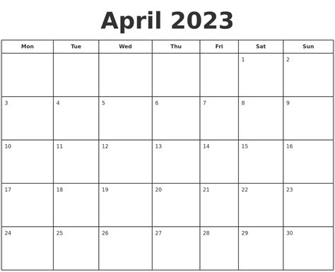 April 2023 Print A Calendar