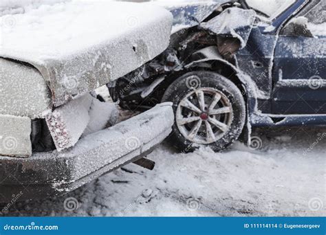 Car Crash Accident On Winter Snowy Road Stock Photo Image Of Snowy