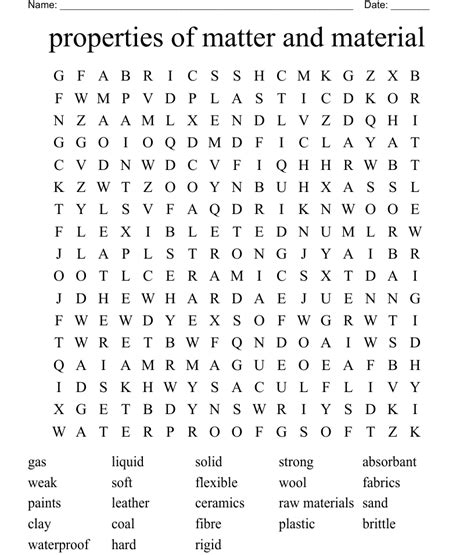 Properties Of Matter And Material Word Search Wordmint