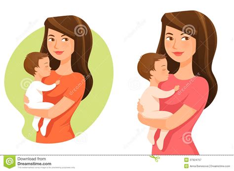 Young Mother Holding Her Baby Stock Vector Illustration Of Little