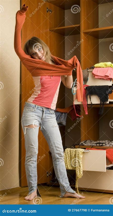 Girl Puts On Cotton Sweater Stock Photo Image Of Makeup Adult 27667798