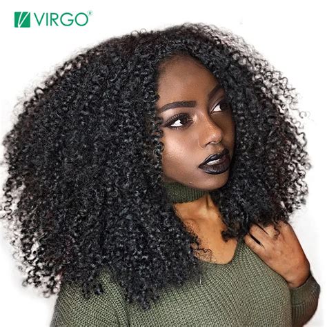 Virgo Mongolian Afro Kinky Curly Wig Natural Black Lace Front Human