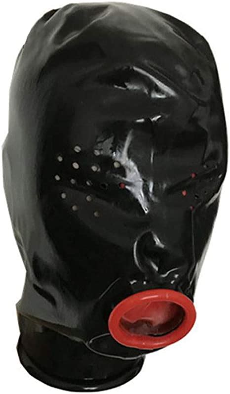 Amazon Com Exlatex Latex Hood Unisex Rubber Mask With Mouth Condom And Perforated Eyes With