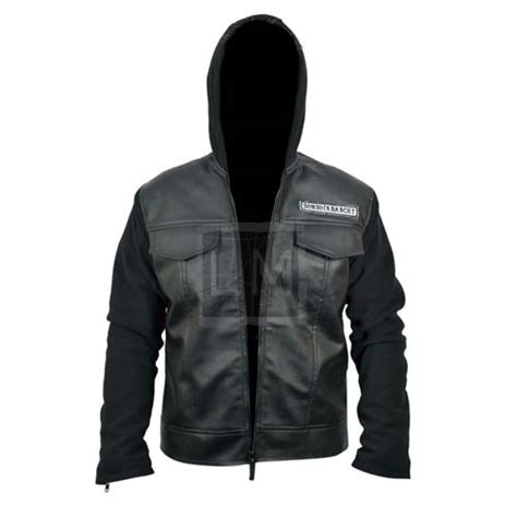 Sons Of Anarchy Black Faux Pu Leather Jacket With Hoodie Leather Madness