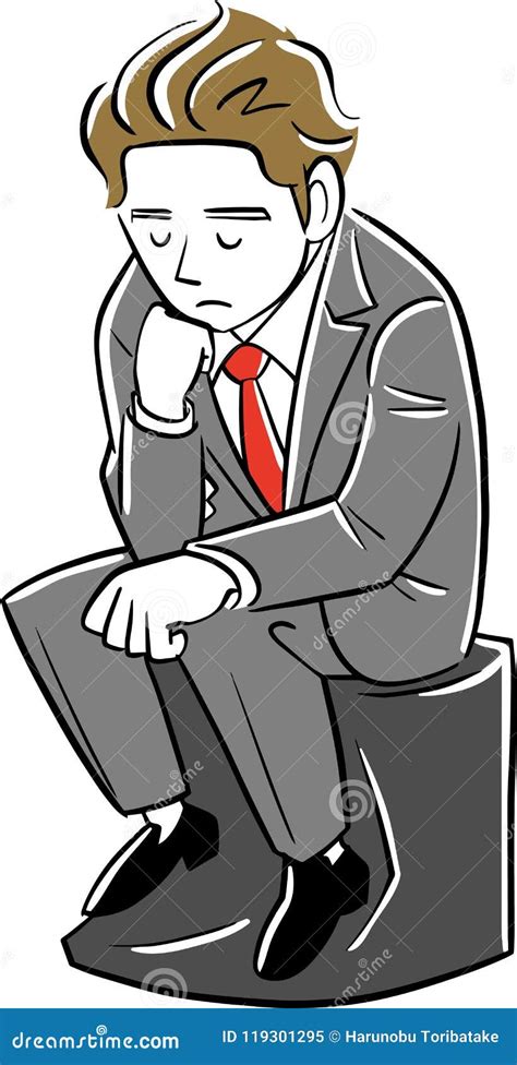 A Thinking Businessman Like The Thinker Stock Vector Illustration Of