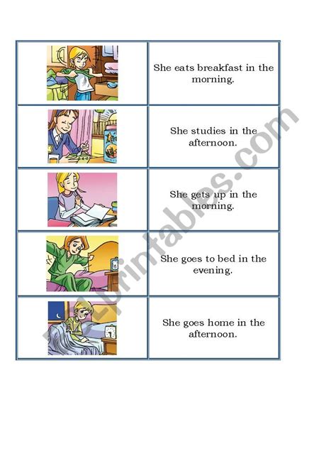 Daily Routines Domino 30 Cards English Esl Worksheets
