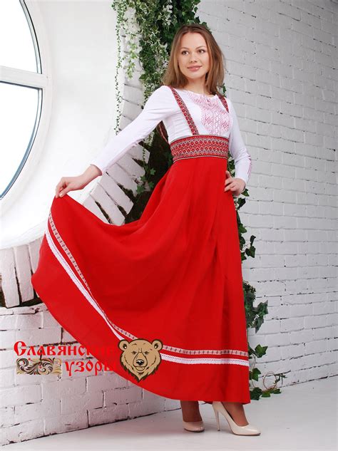 Traditional Russian Red Sarafan Slavic Dress Linen Dress