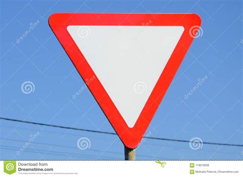 Traffic Sign In The Form Of A White Triangle Give Way Stock Photo