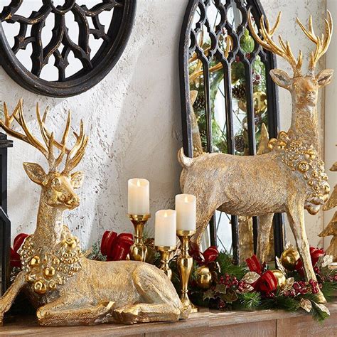 Reindeer christmas decorations indoor house. Raz Large Laying or Standing Gold Reindeer with Wreath ...