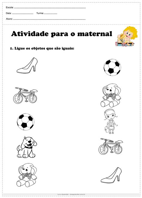 Atividade Para O Maternal Ligue Os Objetos Que São Iguais Ler E Aprender