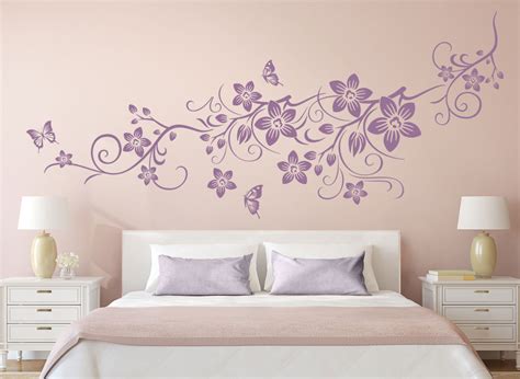 Wandtattoos im wohnzimmer kinderleicht anbringen. Wandtattoo 2-teilige Blumenranke mit Schmetterlingen XXL ...