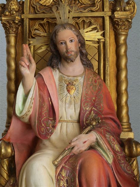 Christ The King Sacred Heart Of Jesus Statue Sitting Chair Etsy