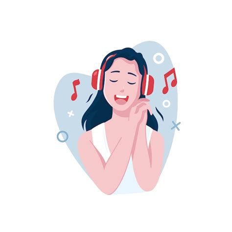 Design plano de uma mulher ouvindo música usando fones de ouvido