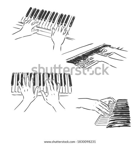 Hands Piano Keys Engraving Vector Illustration Stock Vector Royalty