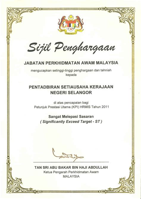 Contoh sijil penghargaan kepada penceramah. Portal Kerajaan Negeri Selangor Darul Ehsan