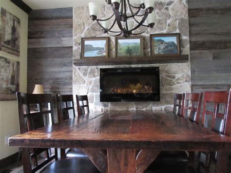 Italian kitchen feature wall - stone barnboard wallmount fireplace