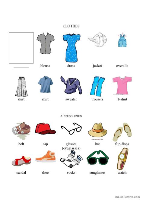 Clothing And Accessories Chart Illu English Esl Worksheets Pdf And Doc